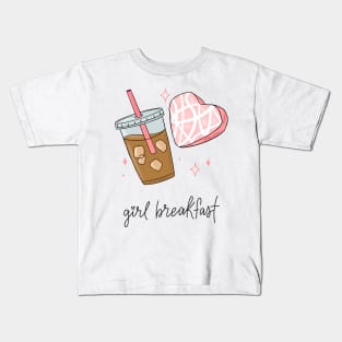 Heart snack cake and iced coffee girl breakfast Kids T-Shirt